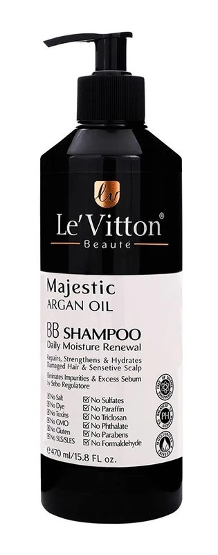 شامپو حاوی روغن آرگان و کراتین مناسب مو های خشک مدل BB SHAMPOO لویتون 470ml